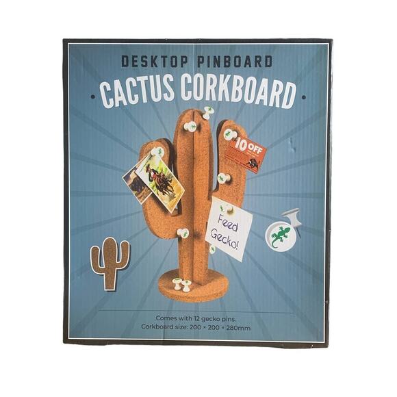 Desktop Pinboard Cactus Corkboard, 12 Gecko Pins Included - Picture 1 of 3